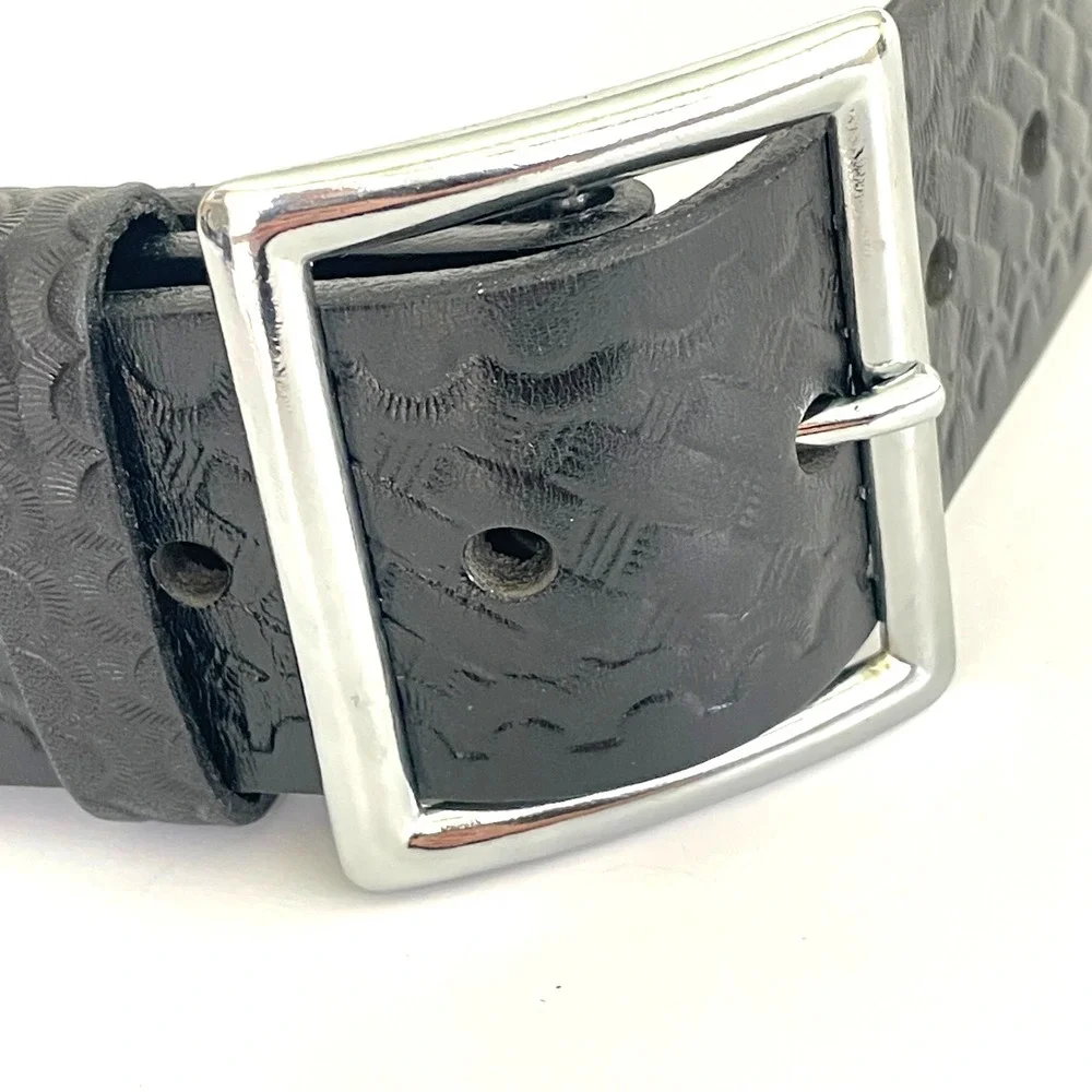 Boston Leather Garrison Belt Basketweave Full Grain Leather Black 6505 Size 38